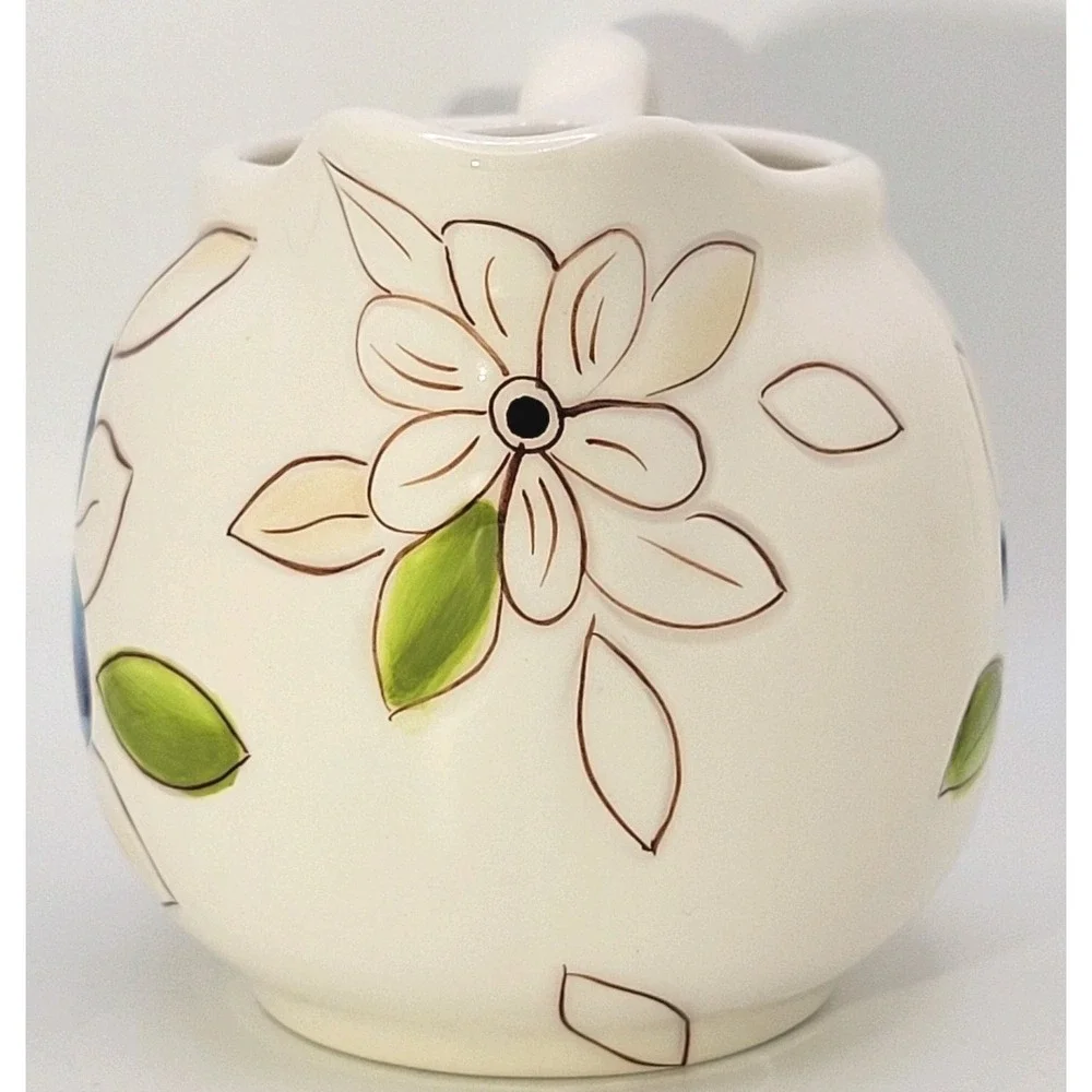 Laurie Gates Lola Embossed Floral Stoneware Creamer‎ Handpainted Cottagecore